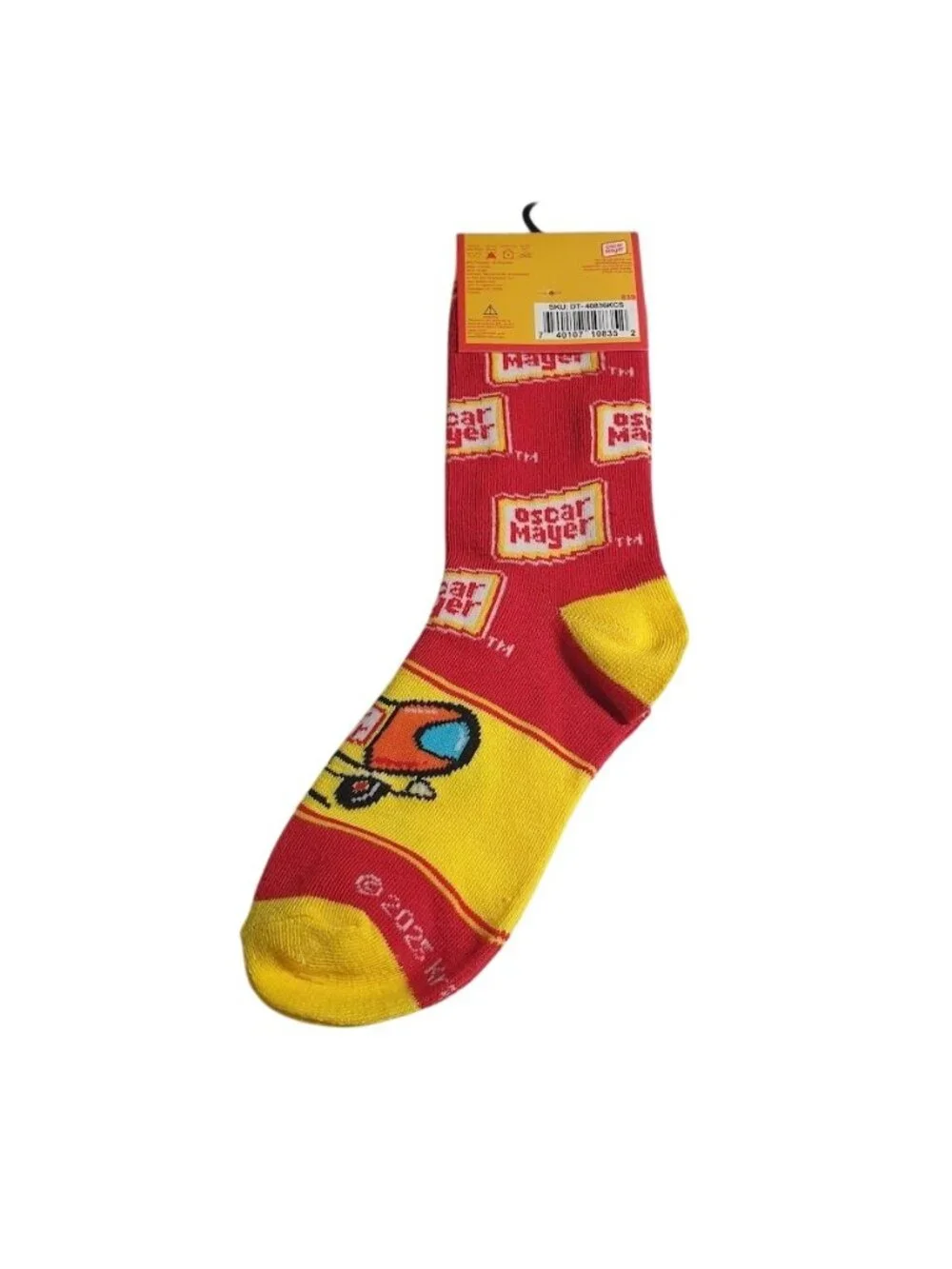 Oscar Mayer Kids Crew Socks Fits Ages 7 To 10 Red Yellow Poly Spandex Print NEW